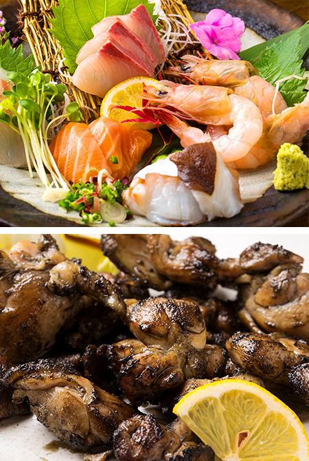 お造り.桜島どりの炭火焼き